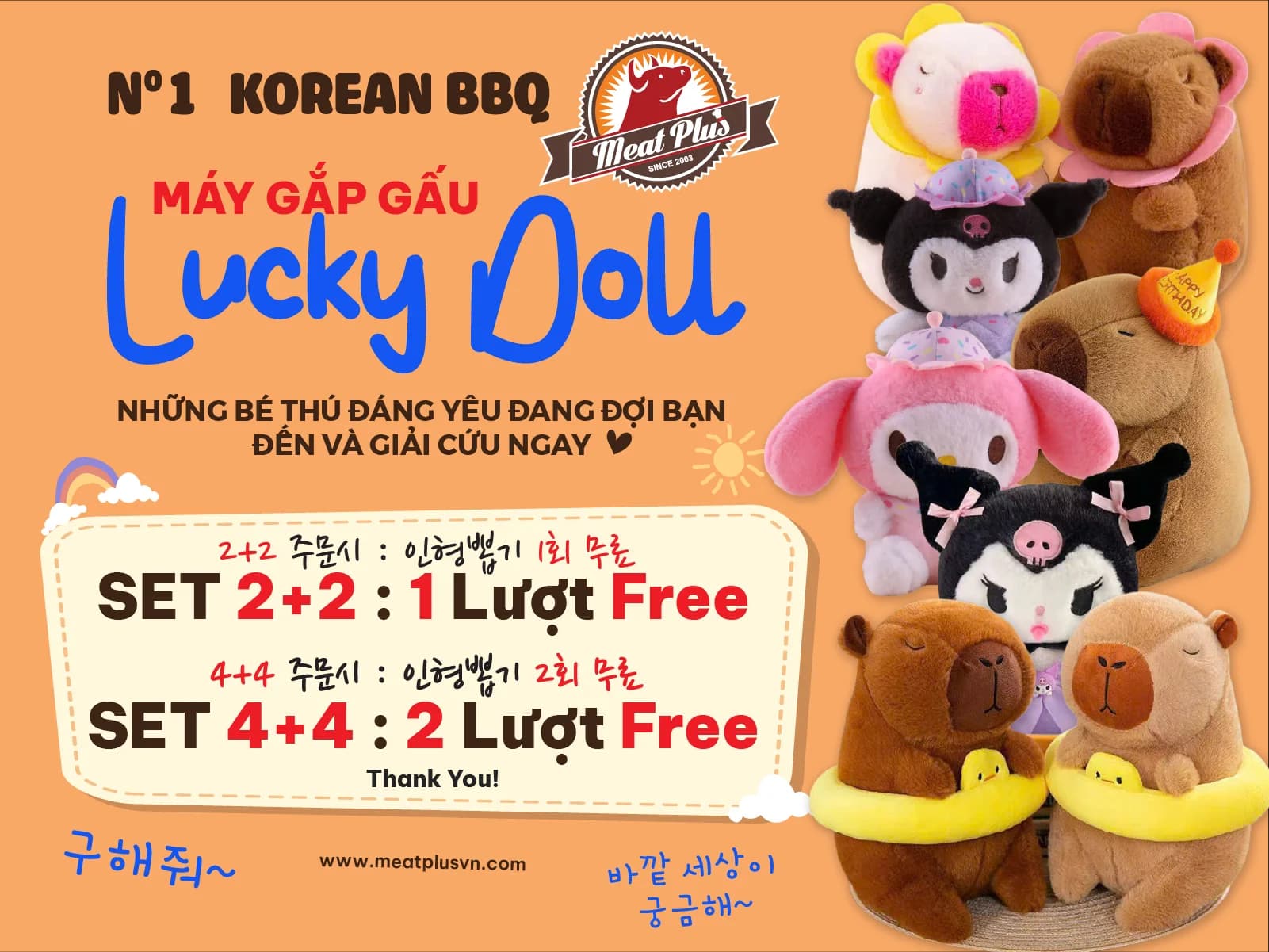 🧸🎀 LUCKY DOLL – ĂN NGON, GẮP GẤU, RINH QUÀ VỀ TAY! 🥩💕